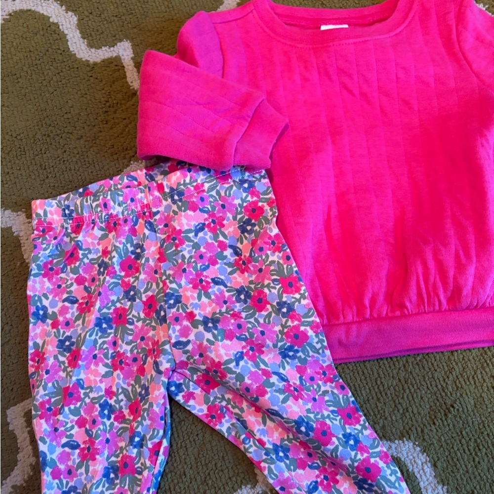 NWT Carter’s Fuchsia Top & Matching Floral Leggings Set Size 6M - Picture 3 of 4